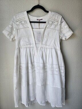 Amita Naithani Embroidered Cotton Voile Dress Swim Cover Size Medium* In White